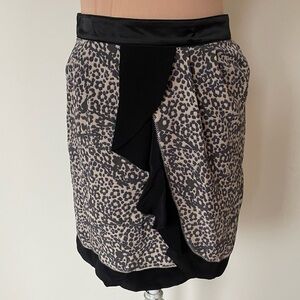 See by Chloe Silk Ruffle Front Faux Wrap Beige Black Leopard Print Mini Skirt 4